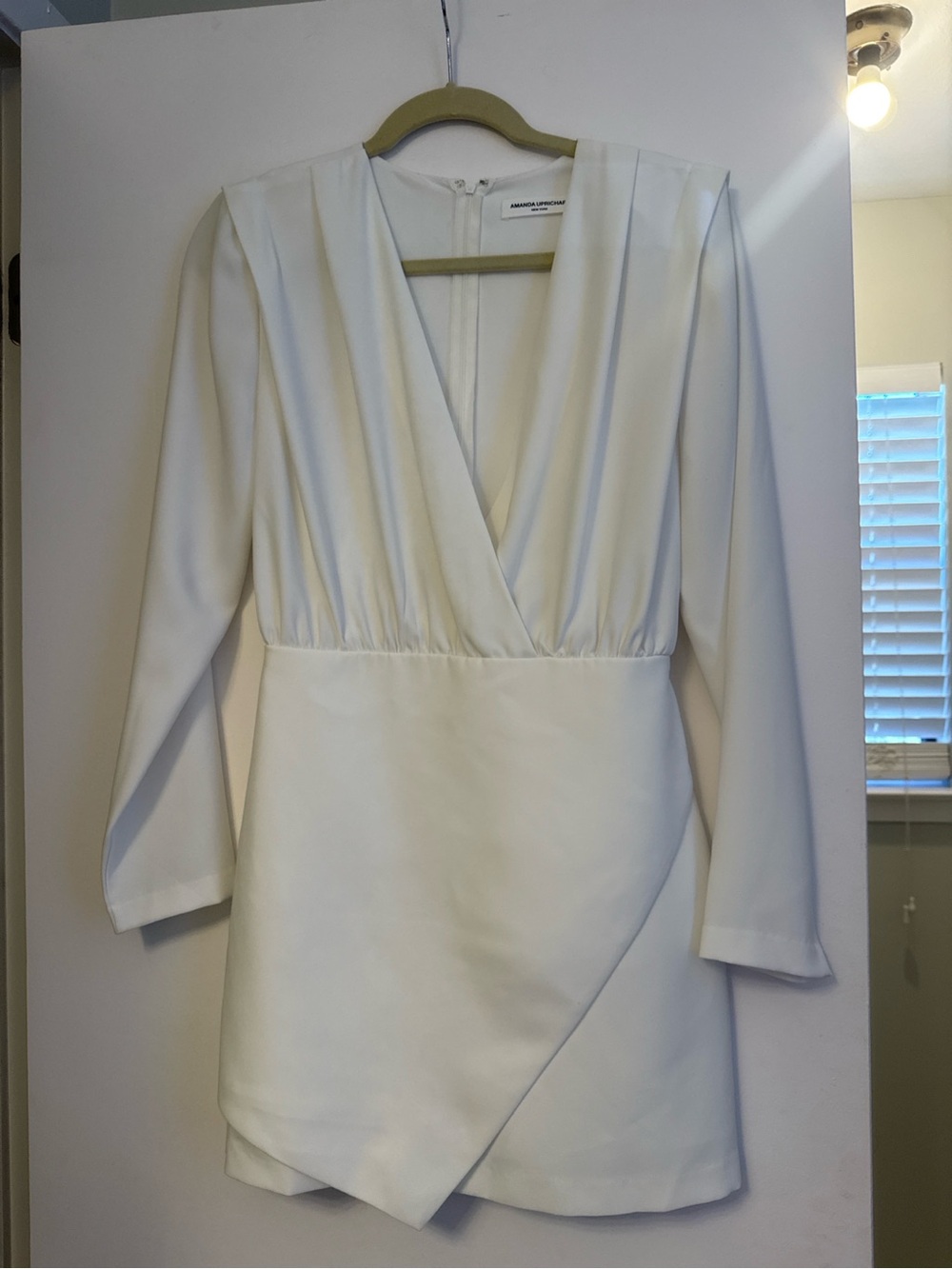 Amanda Uprichard Cream Long-Sleeve V-Neck Wrap Dress